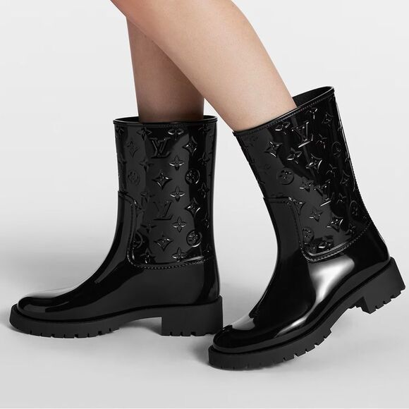 Louis Vuitton Black Mid-Calf Rain Boots Monogram Pattern Women’s Size 39 - Picture 4 of 16